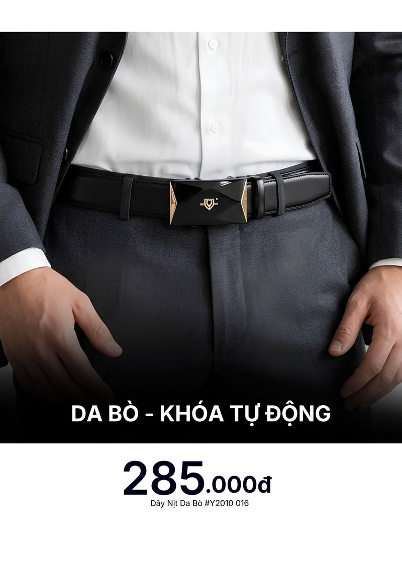 Dây Nịt Da Bò Khóa Tự Động #Y2010 016 Màu Đen