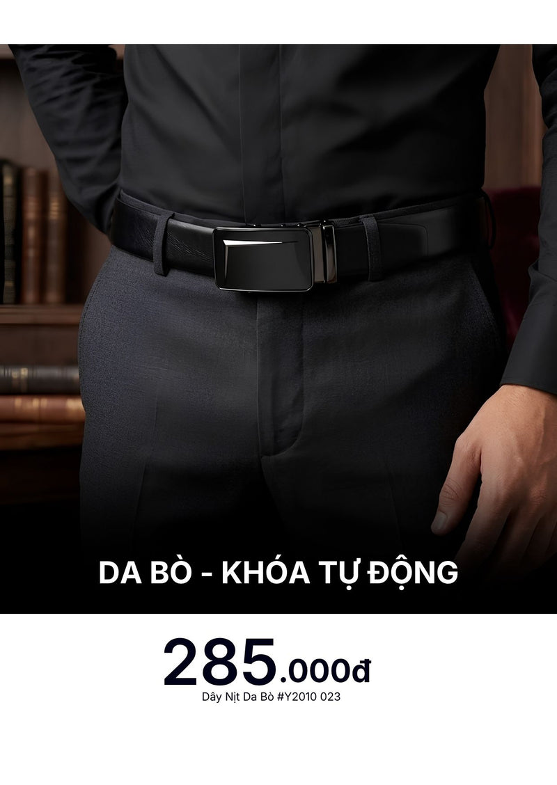 Dây Nịt Da Bò Khóa Tự Động #Y2010 023 Màu Đen