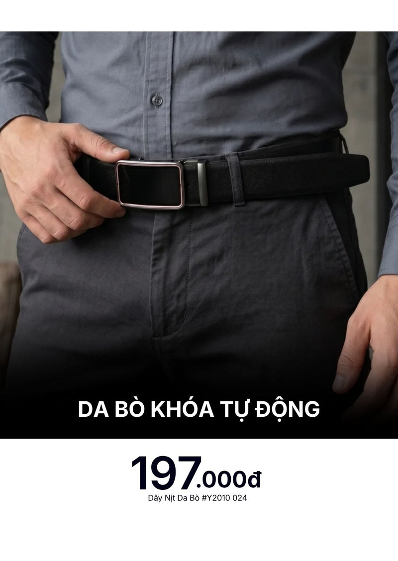 Dây Nịt Da Bò Khóa Tự Động #Y2010 024 Màu Đen