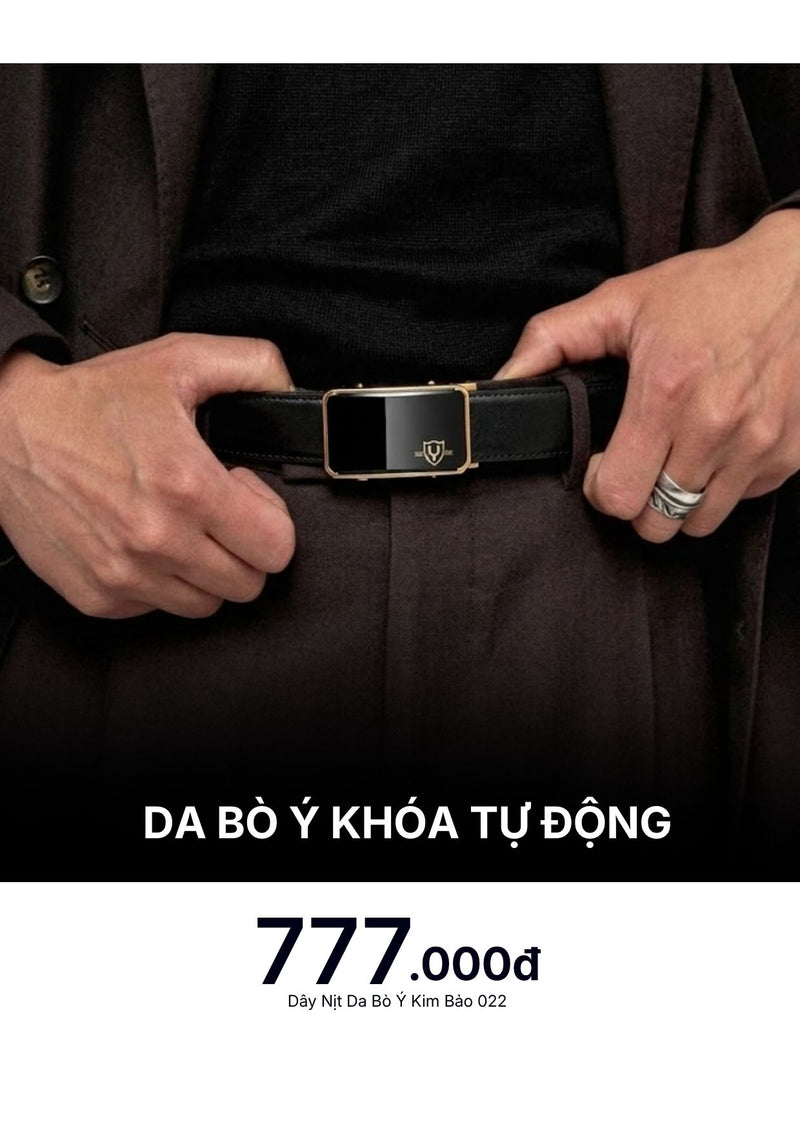 Dây Nịt Da Bò Ý Khóa Tự Động Kim Bảo 022 Màu Đen