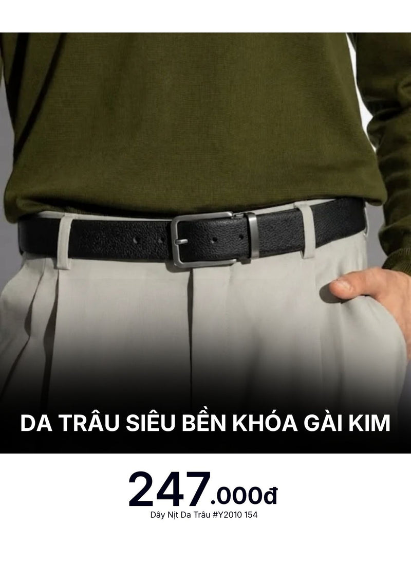 Dây Nịt Da Trâu Siêu Bền Khóa Gài Kim #Y2010 154 Màu Đen