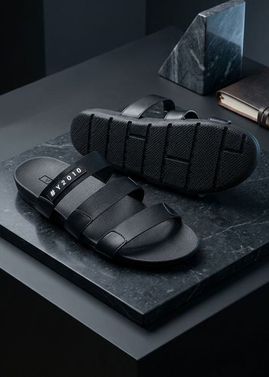 Dép Đế Thấp Multi-strap Slides #Y2010 048 Đen