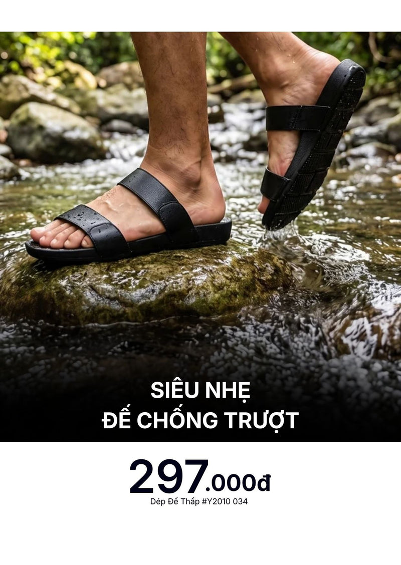 Dép Đế Thấp Two-strap Slides #Y2010 034 Màu Đen