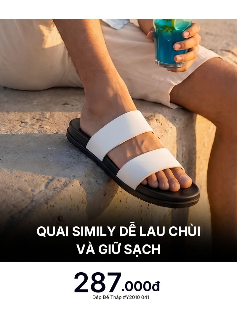 Dép Đế Thấp Two-strap Slides #Y2010 041 Màu Trắng