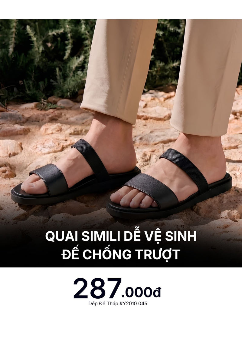 Dép Đế Thấp Two-strap Slides #Y2010 045 Màu Đen