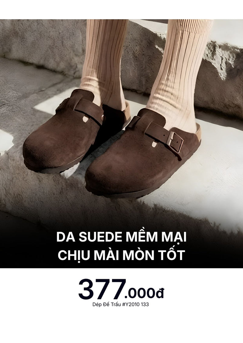 Dép Đế Trấu Mules Da Suede Mềm #Y2010 133 Màu Nâu Đậm