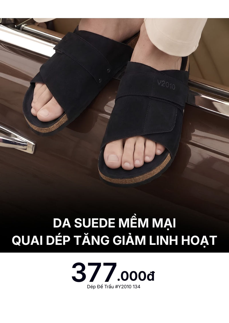 Dép Đế Trấu Slide Slipper Da Suede Mềm #Y2010 134 Màu Đen