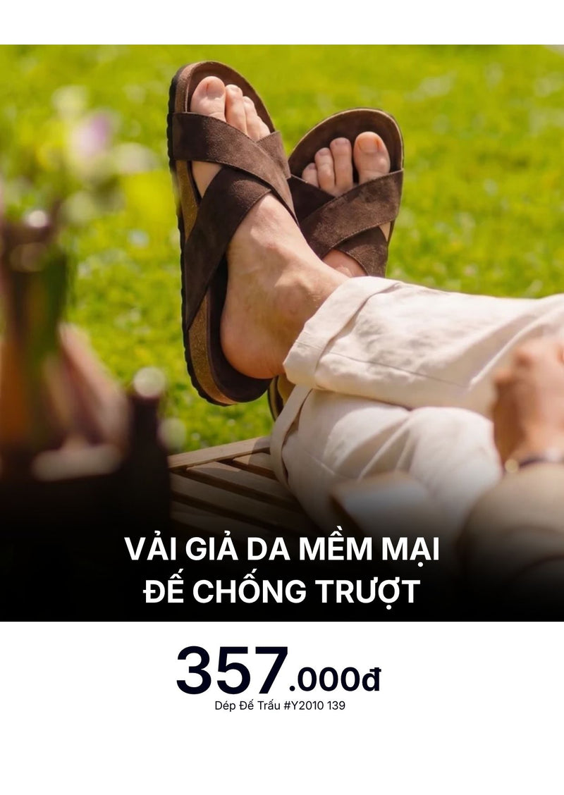 Dép Đế Trấu Two-strap Slides Vải Giả Da Mềm #Y2010 139 Màu Nâu Đậm