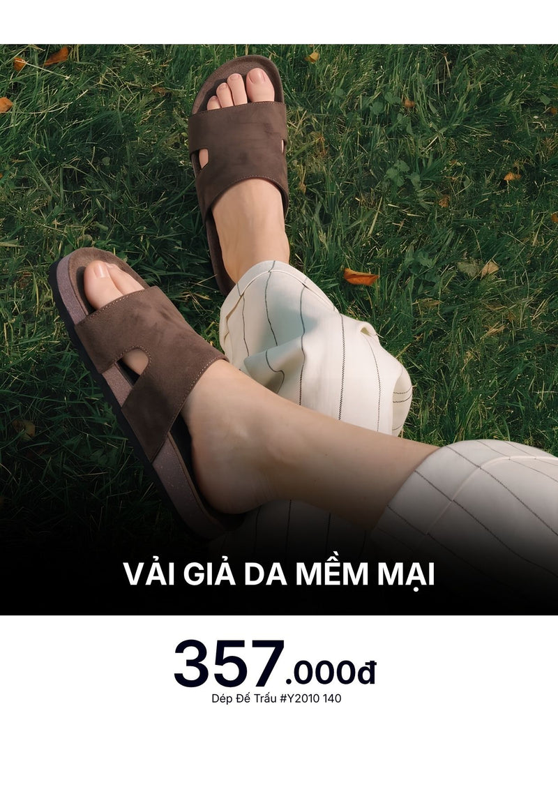 Dép Đế Trấu Slide Slipper Vải Giả Da Mềm #Y2010 140 Màu Nâu Đậm