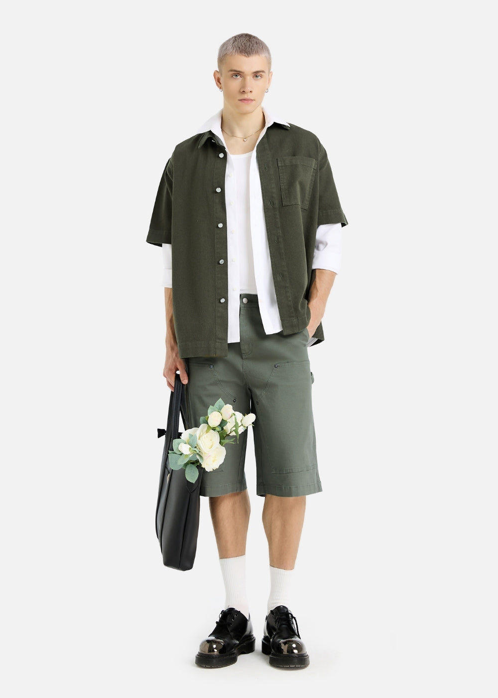 Áo Sơ Mi Tay Ngắn DurableTex™ Bền Bỉ Boxy Shape Multi Color Jean 003 Xanh Lá Đậm