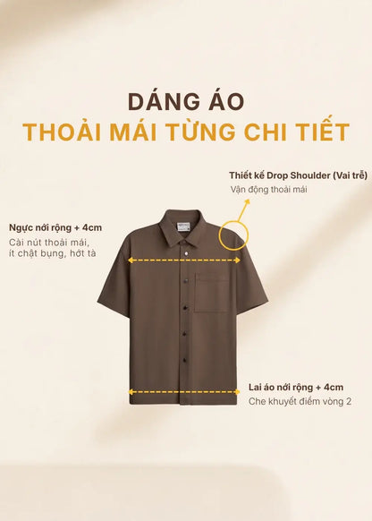 Áo Sơ Mi Tay Ngắn DurableTex™ Tôn Vai Giấu Bụng Dày Dặn Đứng Phom Multi Color Jean 003 Màu Đen 99 Dáng Rộng Rãi F4