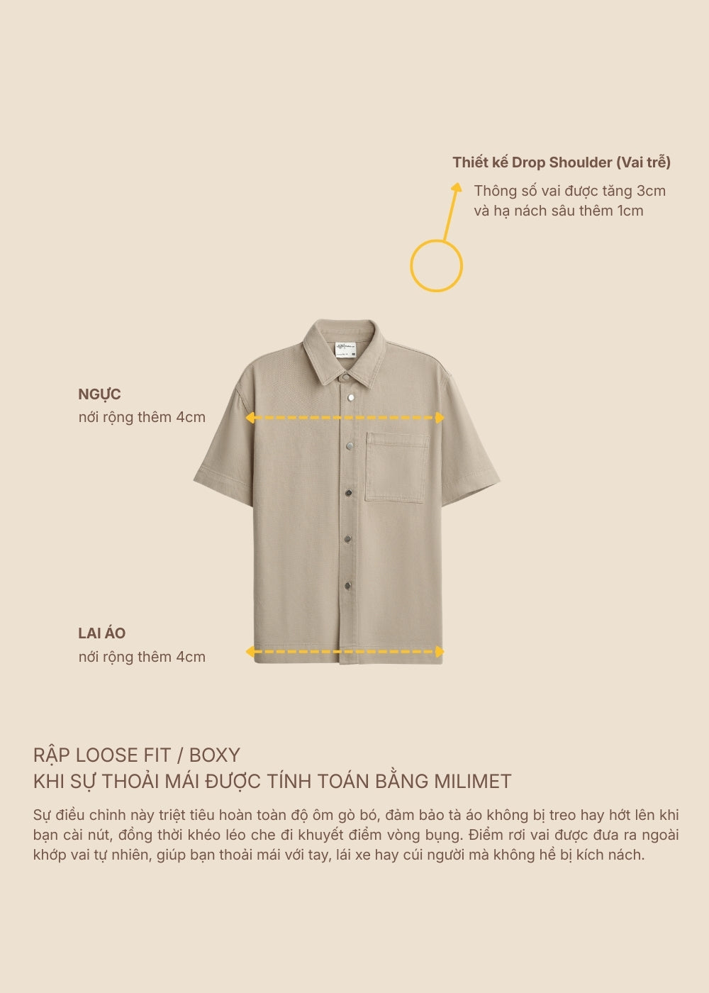 Áo Sơ Mi Tay Ngắn DurableTex™ Bền Bỉ Boxy Shape Multi Color Jean 003 Trắng