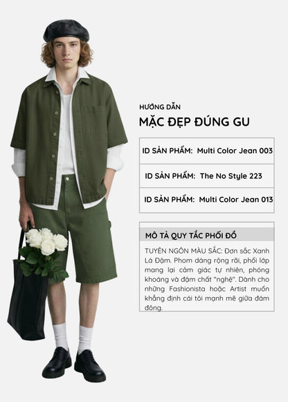 Áo Sơ Mi Tay Ngắn DurableTex™ Bền Bỉ Boxy Shape Multi Color Jean 003 Xanh Lá Đậm