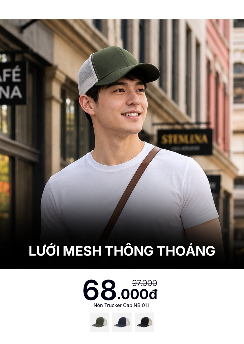 Nón Trucker Cap Mesh Thông Thoáng NB 011 Xanh Dương Đậm