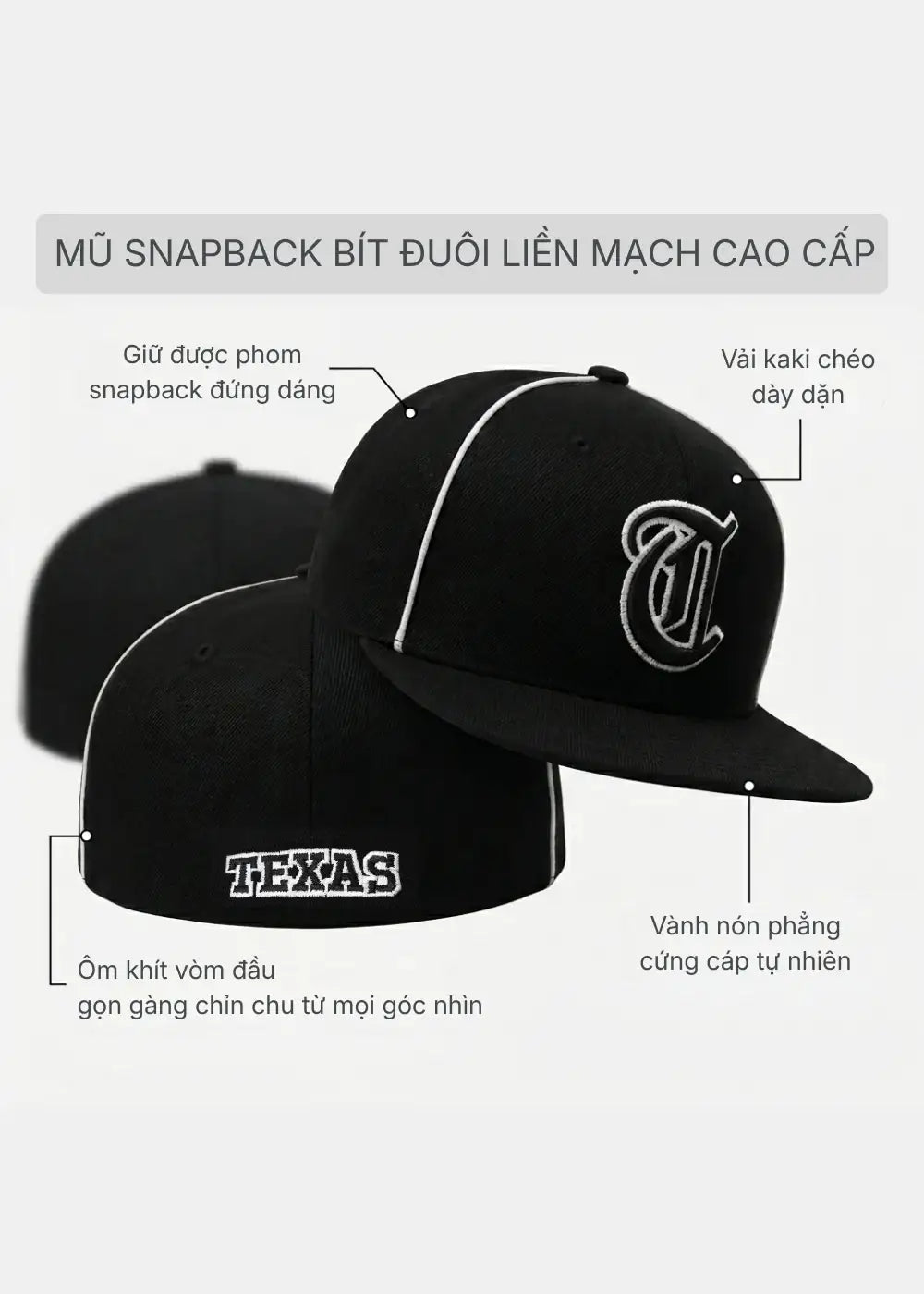 Nón Fitted Cap Kaki Đứng Form NS 156 Màu Đen
