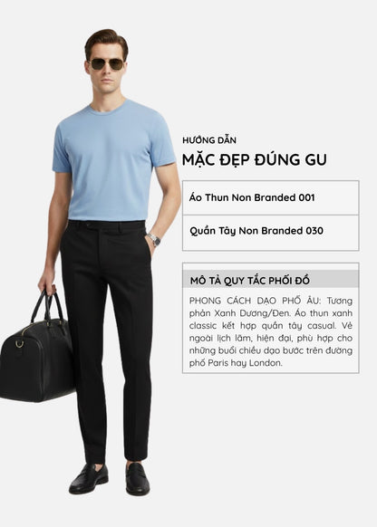 Áo Thun Dệt Tổ Ong EasyCare™ Vải Đứng Dáng Ít Nhăn Non Branded 001 Màu Xanh Dương Dáng Ôm Vừa F2