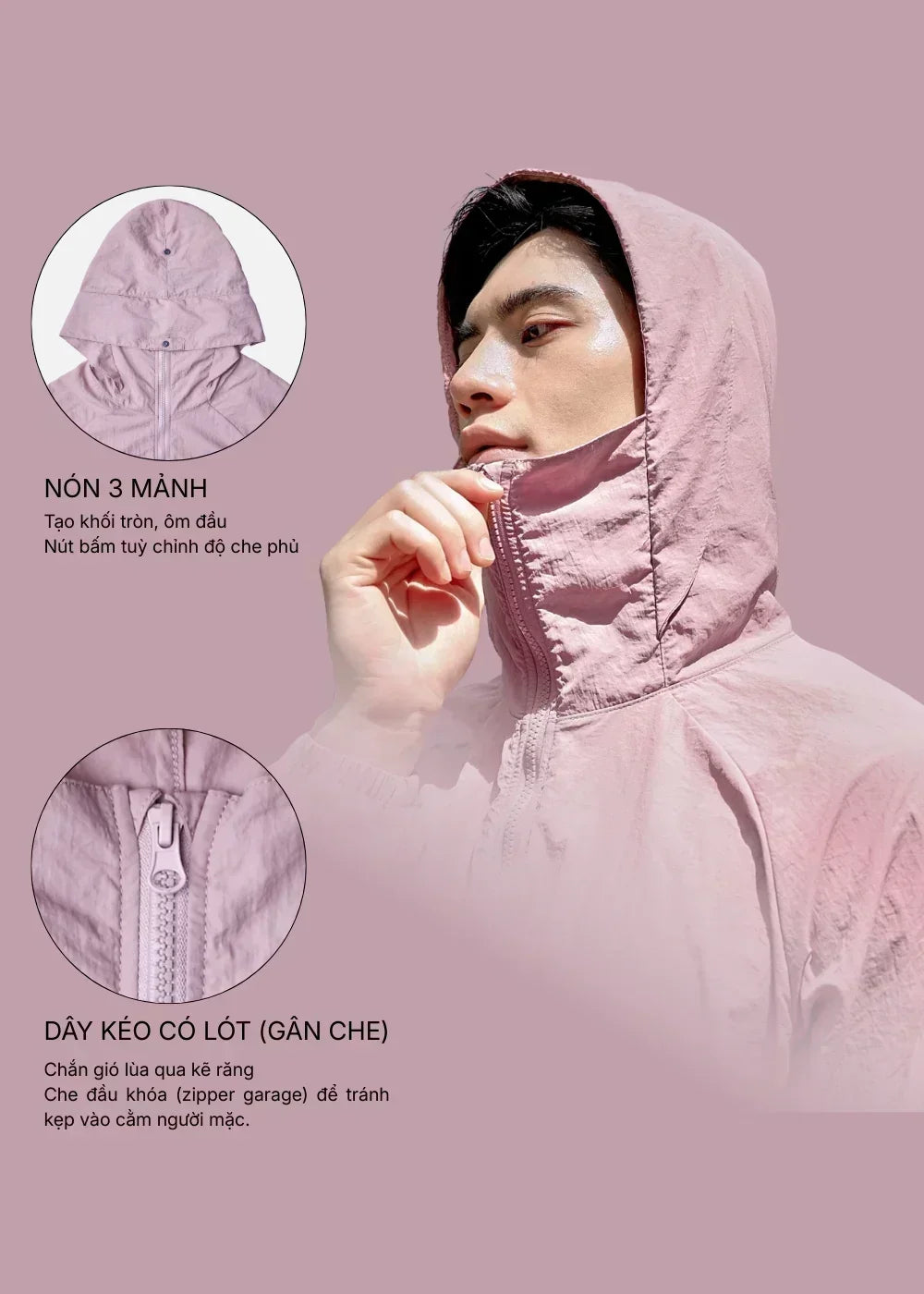 Áo Khoác Parka RainShield™ Mỏng Nhẹ Trượt Nước, Mũ Điều Chỉnh Non Branded 004 Màu Đen Dáng Rộng Rãi F4