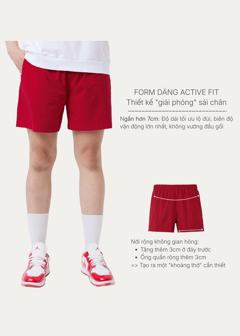 Quần Đùi Vải Dù Ống Ngắn Trên Gối FlexFit™ Mỏng Nhẹ Nhanh Khô Non Branded 006 Màu Đỏ Dáng Rộng Rãi F4