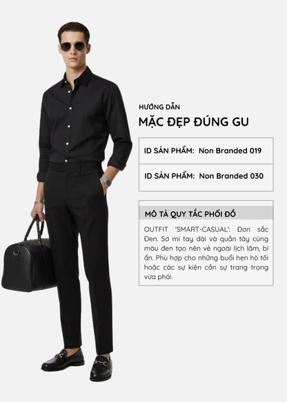 Áo Sơ Mi Tay Dài Modal Ít Nhăn Non Branded 019 Đen