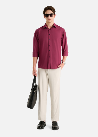 Áo Sơ Mi Tay Dài Modal Ít Nhăn Non Branded 019 Đỏ Đậm