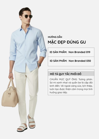 Áo Sơ Mi Tay Dài Modal Ít Nhăn Non Branded 019 Xanh Dương Nhạt