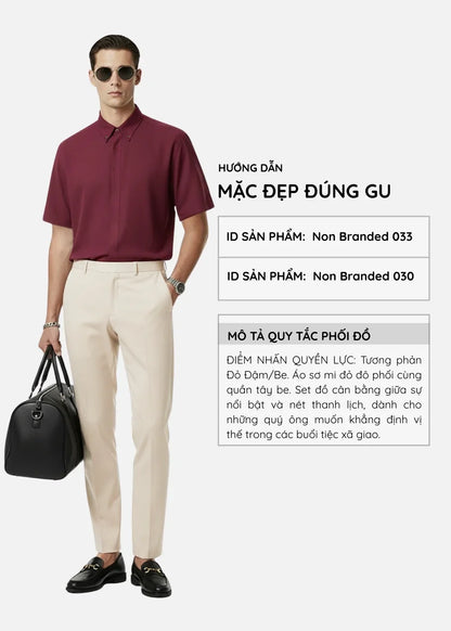 Áo Sơ Mi Tay Ngắn AirDry™ Thoáng Khí Modal Non Branded 033 Đỏ Đậm