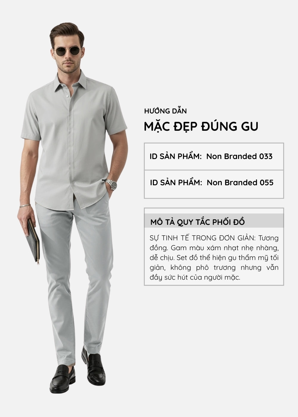 Áo Sơ Mi Modal Mềm Mịn Ít Nhăn Non Branded 033 Xám Nhạt