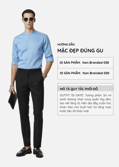 Áo Sơ Mi Cổ Trụ Vải Modal Mềm Mịn Ít Nhăn Non Branded 038 Xanh Dương Nhạt