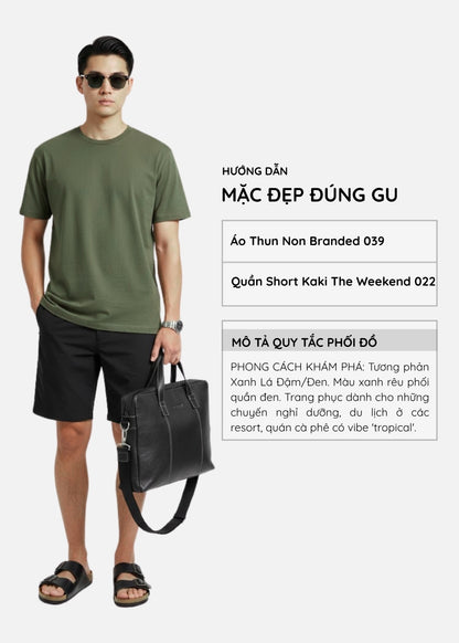 Áo Thun AirDry™ Vải Cotton Washed Mềm Mại Giữ Phom Non Branded 039 Màu Xanh Lá Đậm Dáng Vừa Vặn F3