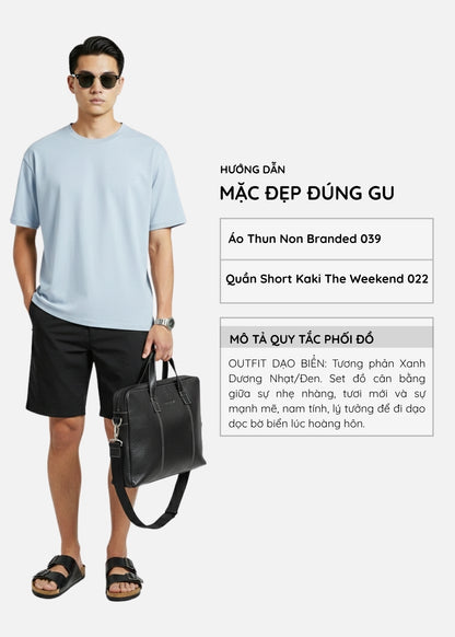 Áo Thun AirDry™ Vải Cotton Washed Mềm Mại Giữ Phom Non Branded 039 Màu Xanh Dương Nhạt Dáng Vừa Vặn F3