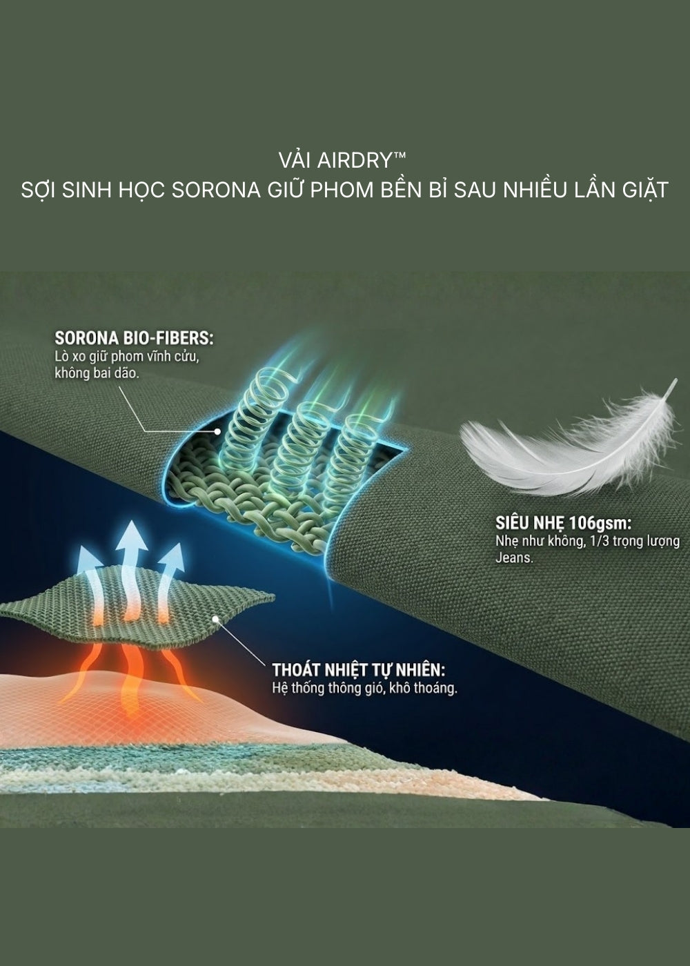 Quần Dài AirDry™ Sợi Sorona Đàn Hồi Mềm Mại Non Branded 041 Màu Nâu Đậm Dáng Vừa Vặn F3