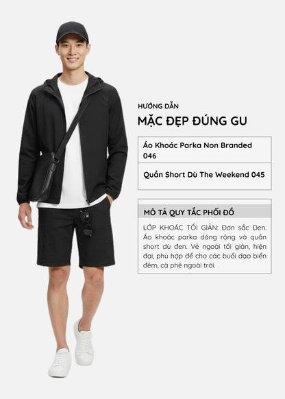 Áo Khoác Parka RainShield™ Trượt Nước Siêu Nhẹ Gấp Gọn 2 Kiểu Non Branded 046 Màu Đen Dáng Rộng Rãi F4