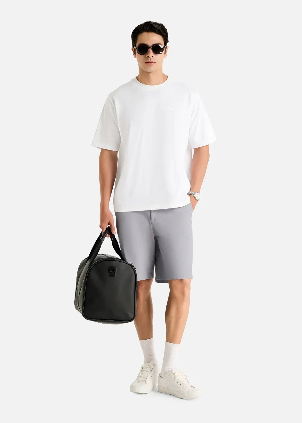 Áo Thun FlexFit™ Cotton Boxy Hack Dáng Tăng Chiều Cao Non Branded 047 Trắng