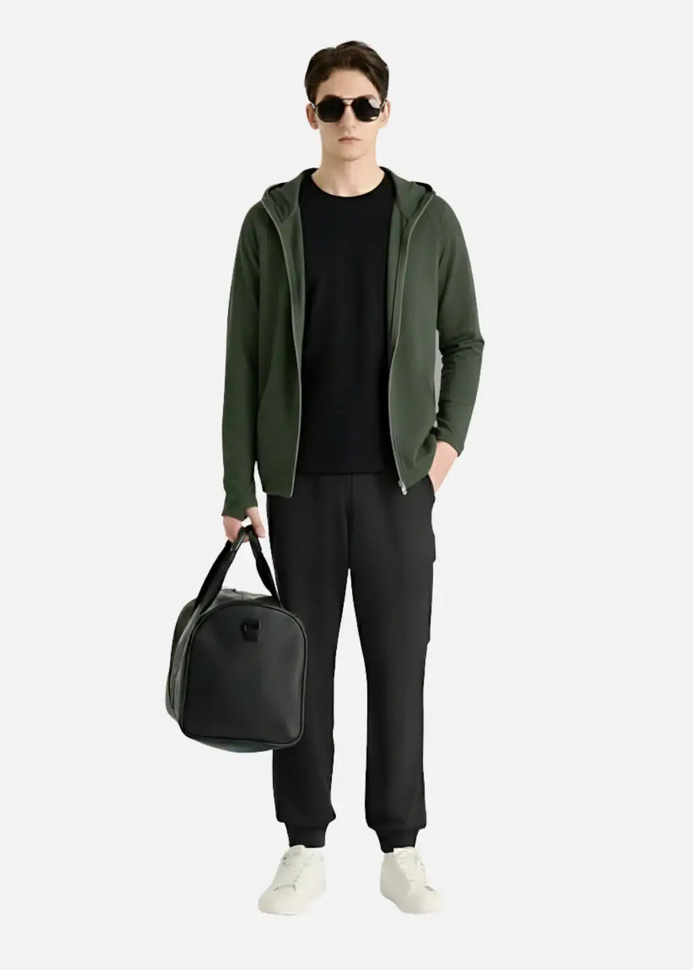 Áo Khoác Hoodie Anti-UV™ Chống Nắng UPF 50+ Xỏ Ngón Bảo Vệ Mu Bàn Tay Non Branded 048 Màu Xanh Lá Đậm Dáng Ôm Vừa F2