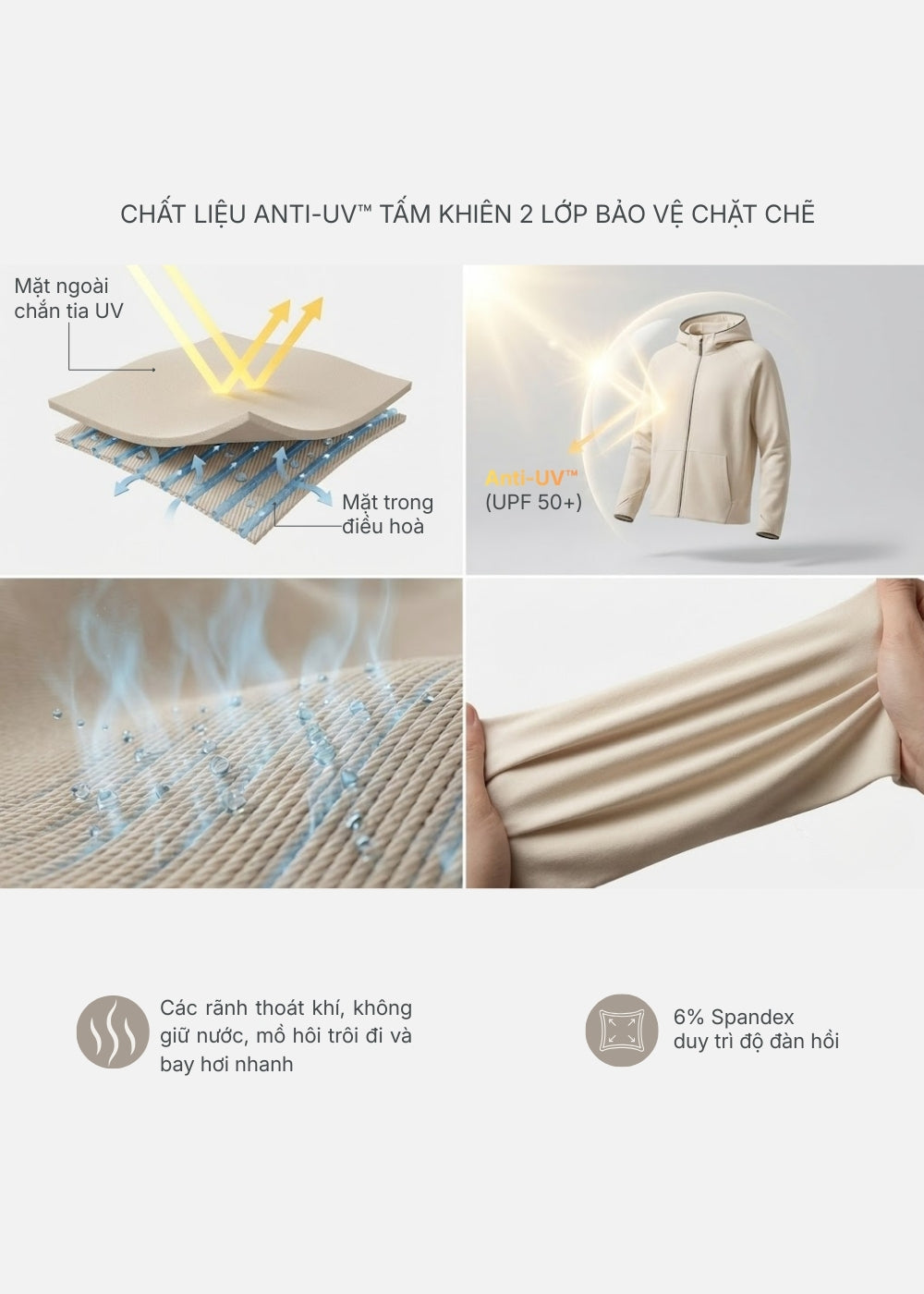 Áo Khoác Parka Anti-UV™ Tay Xỏ Ngón Chống Nắng UPF 50+ Non Branded 048 Xanh Lá Đậm