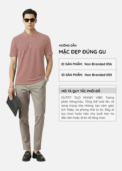 Áo Polo Pique Slim Fit ColorLock™ Khóa Màu Phối Đô Non Branded 056 Hồng