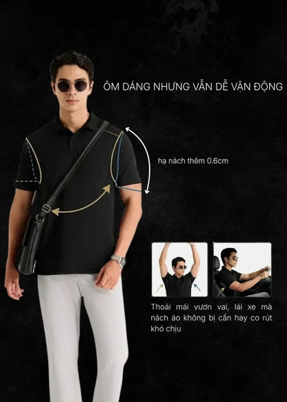 Áo Thun Cổ Polo ColorLock™ Vải Cá Sấu Phối Màu Mặc Thoáng Mát Giữ Màu Tốt Non Branded 056 Màu Nâu Đậm Dáng Ôm Vừa F2