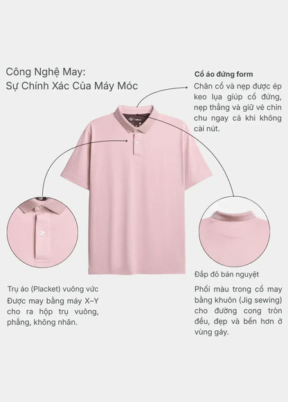 Áo Polo Pique Slim Fit ColorLock™ Khóa Màu Phối Đô Non Branded 056 Hồng