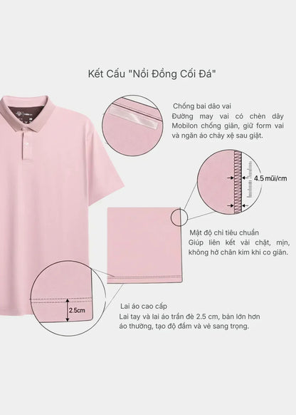 Áo Polo Pique Slim Fit ColorLock™ Khóa Màu Phối Đô Non Branded 056 Hồng