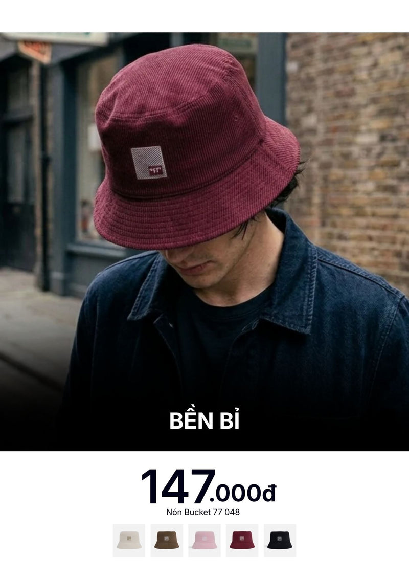 Nón Bucket Corduroy Bền Bỉ 77 048 Màu Đỏ Đậm