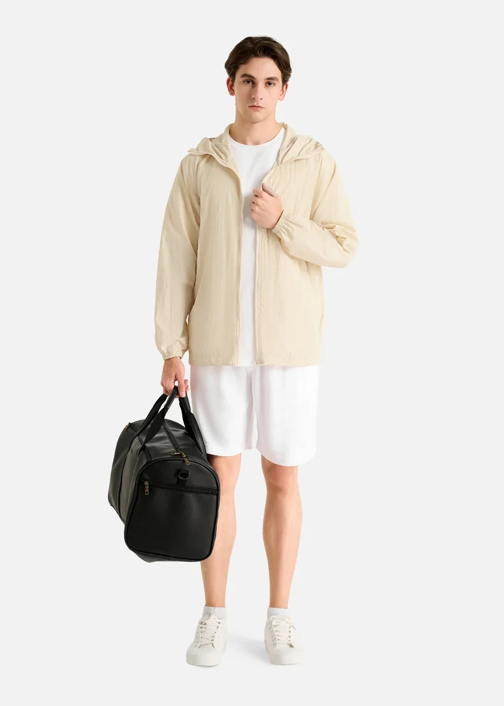 Áo Khoác Parka RainShield™ Mỏng Nhẹ Trượt Nước, Mũ Điều Chỉnh Non Branded 004 Màu Be Dáng Rộng Rãi F4