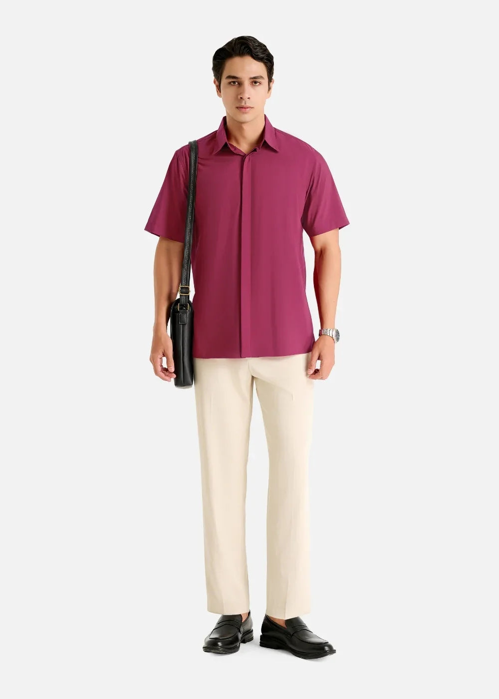 Áo Sơ Mi Tay Ngắn AirDry™ Thoáng Khí Modal Non Branded 033 Đỏ Đậm