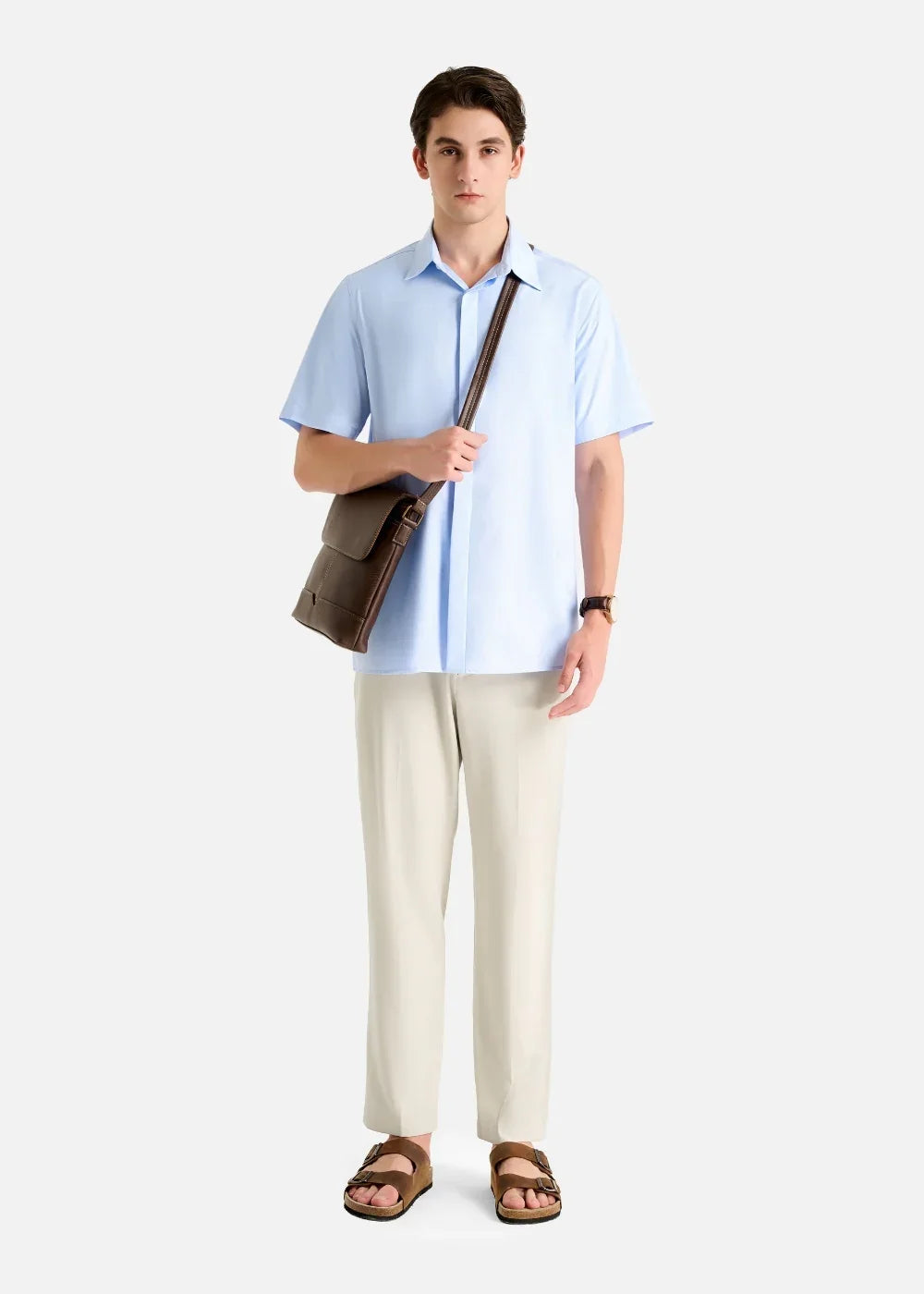 Áo Sơ Mi Tay Ngắn AirDry™ Thoáng Khí Modal Non Branded 033 Xanh Dương Nhạt