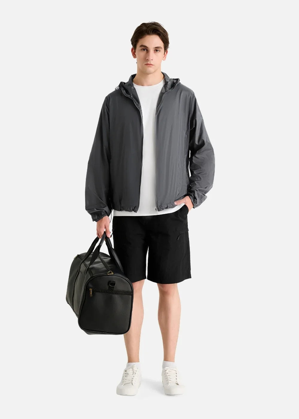 Áo Khoác Parka RainShield™ Trượt Nước Siêu Nhẹ Gấp Gọn 2 Kiểu Non Branded 046 Màu Xám Đậm Dáng Rộng Rãi F4
