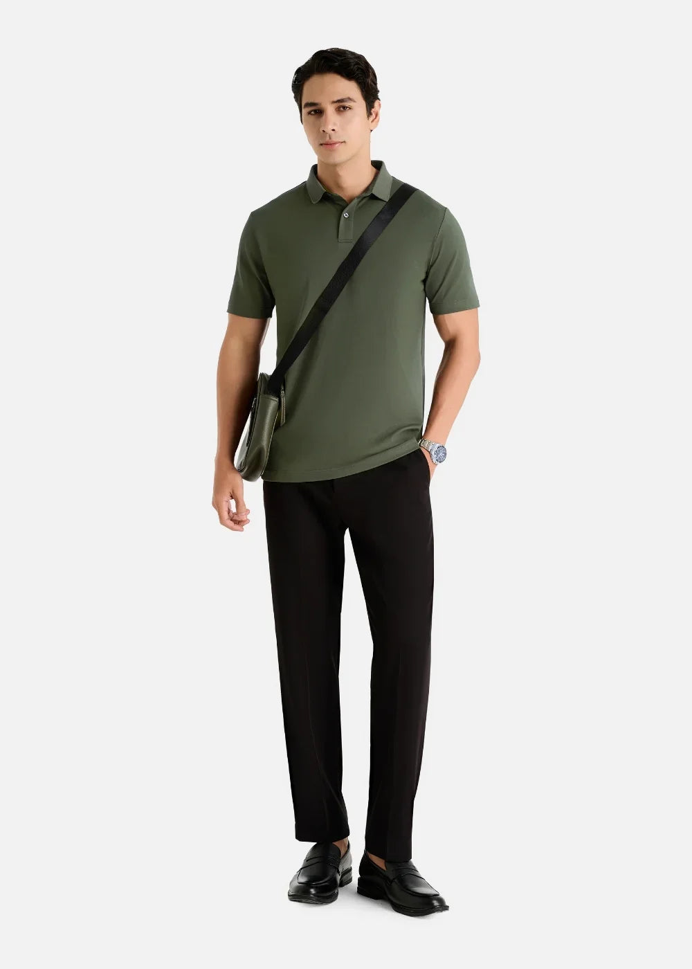 Áo Polo Pique Slim Fit ColorLock™ Khóa Màu Phối Đô Non Branded 056 Xanh Lá Đậm
