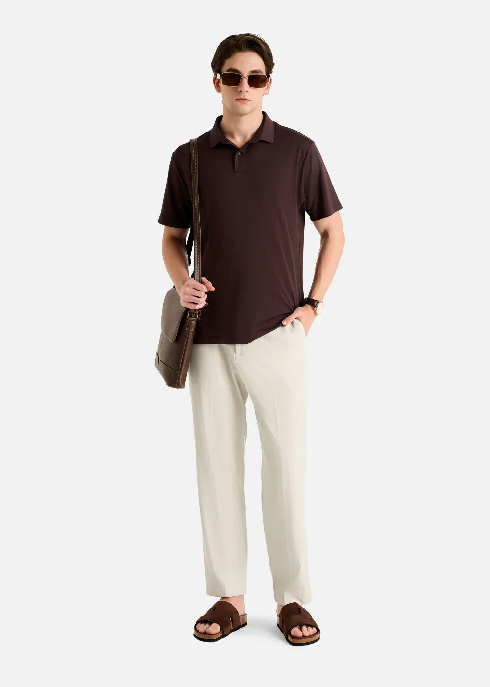 Áo Polo Pique Slim Fit ColorLock™ Khóa Màu Phối Đô Non Branded 056 Nâu Đậm