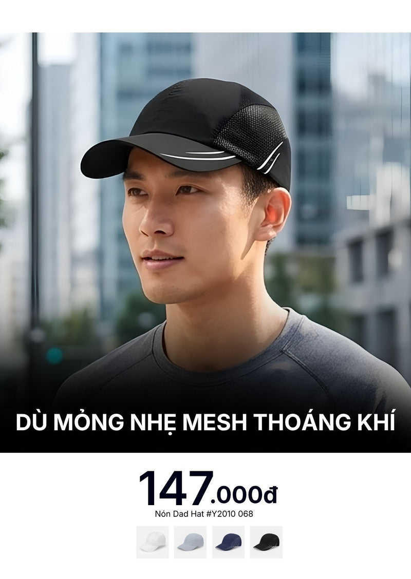 Nón Dad Hat Dù Mỏng Nhẹ Mesh Thoáng Khí #Y2010 068 Màu Đen