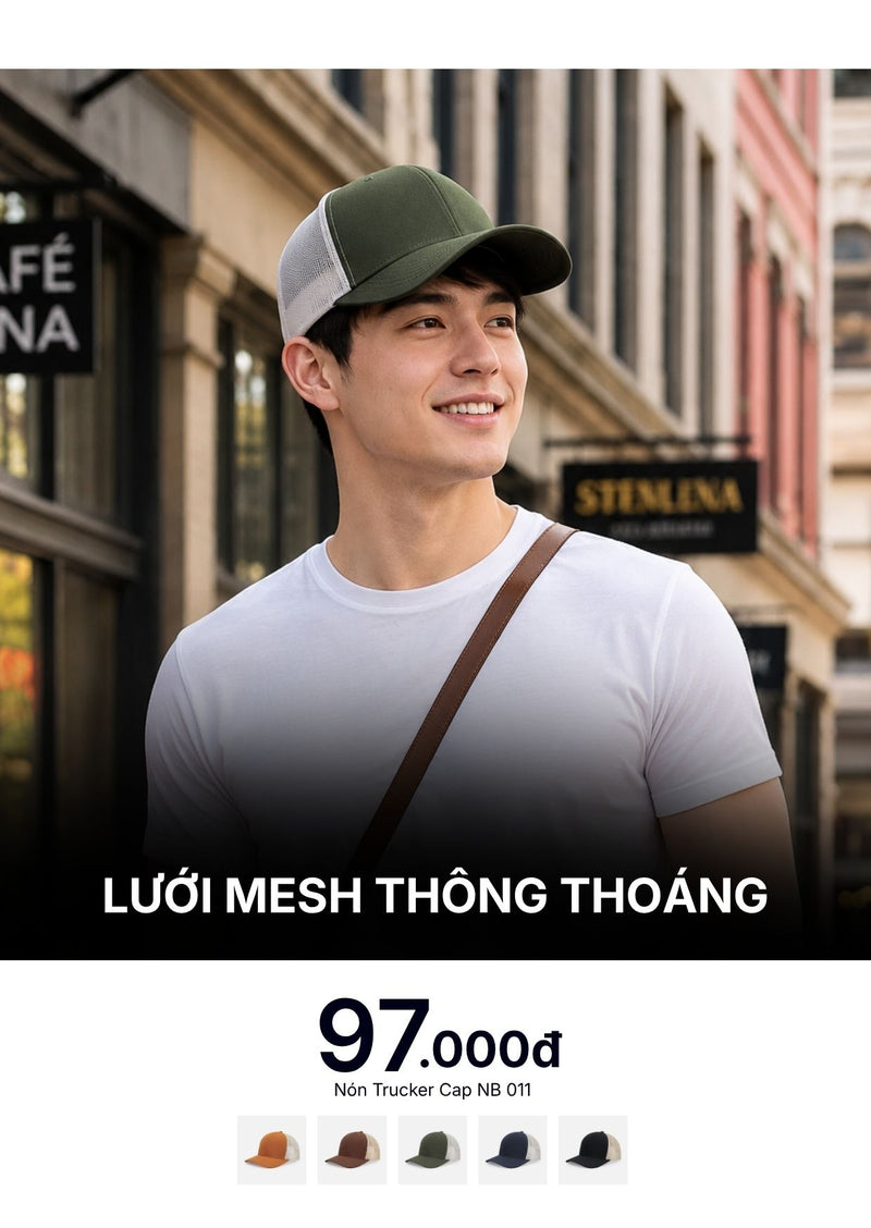 Nón Trucker Cap Mesh Thông Thoáng NB 011 Màu Xanh Lá Đậm