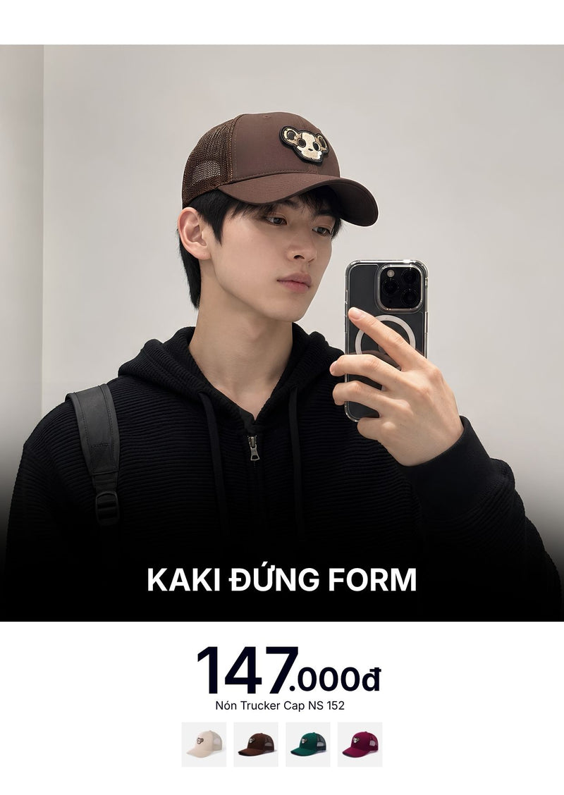 Nón Trucker Cap Kaki Đứng Form NS 152 Màu Nâu Đậm