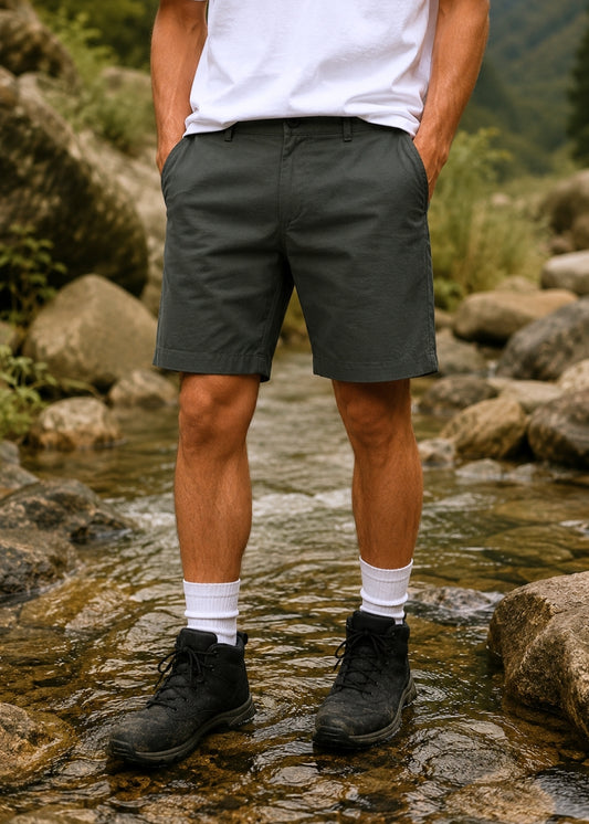 Quần Đùi Kaki DurableTex™ Lưng Thun Hai Bên Co Giãn Thoải Mái The No Style 092 Màu Xanh Lá Đậm Dáng Ôm Vừa F2